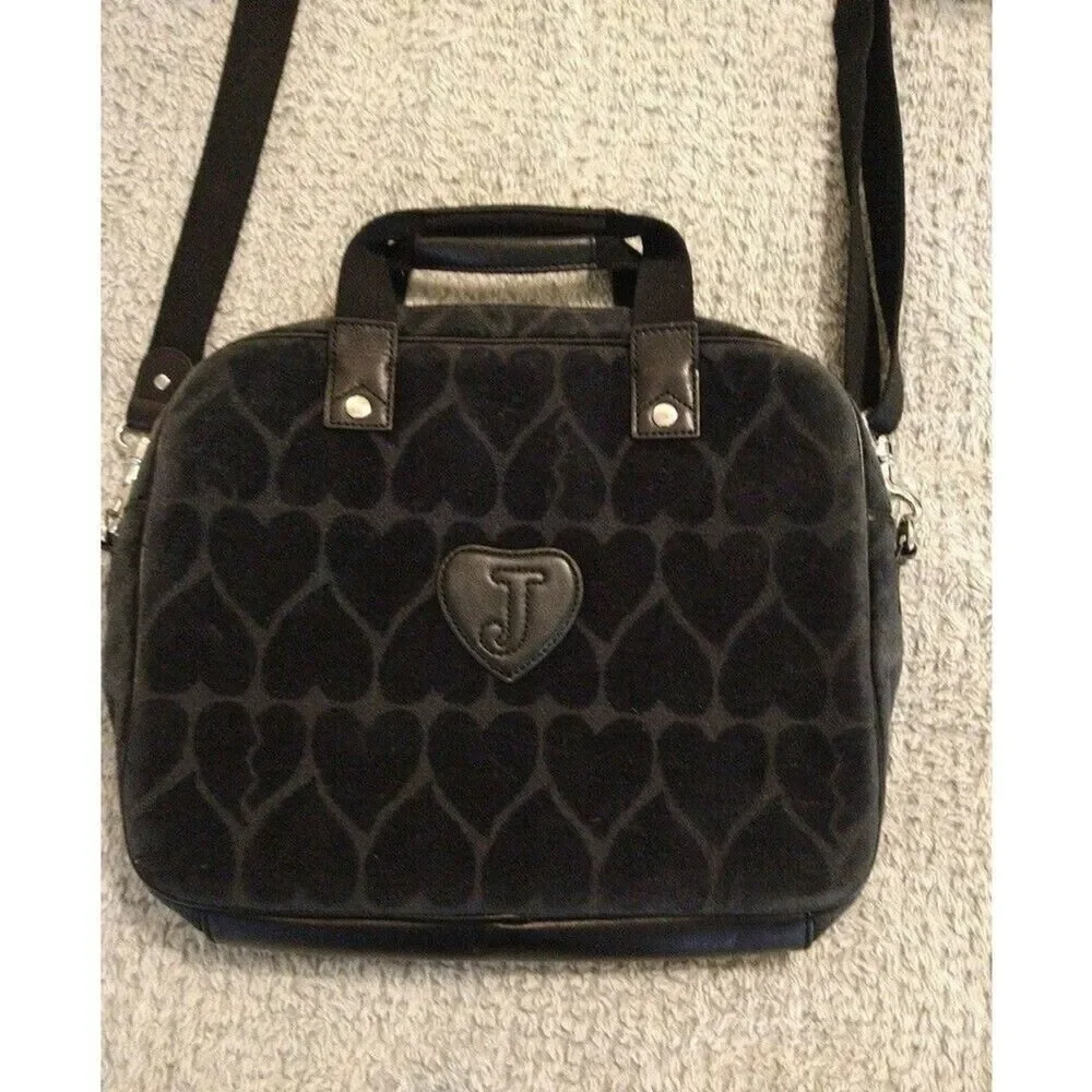 Juicy couture black velour heart laptop computer bag Vintage Y2k